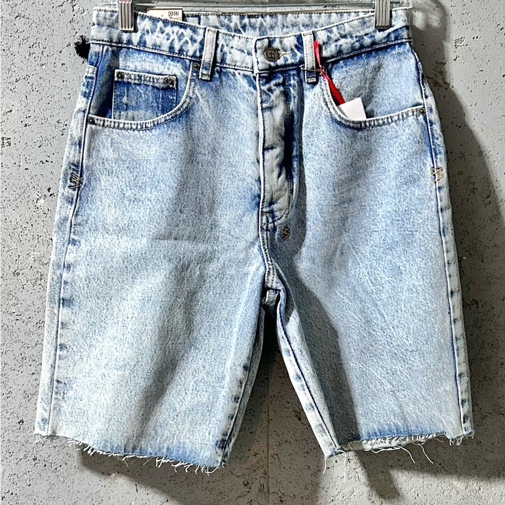 Waist 28" Ksubi Blue Distressed Jean Shorts High-Waisted - Back Ripped/Shredded